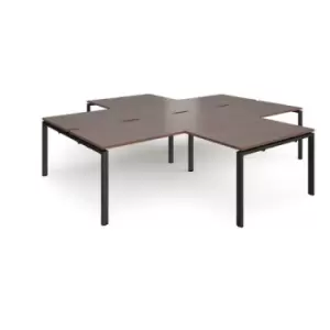 image of Bench Desk 4 Person With Return Desks 3200mm Walnut Tops With Black Frames Adapt