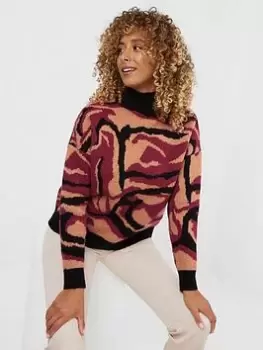 image of Joe Browns Marble Animal Print Turtle Neck Jumper -multi, Multi, Size 10, Women