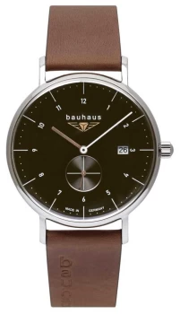 image of Bauhaus Mens Brown Italian Leather Strap Black Dial 2132- Watch