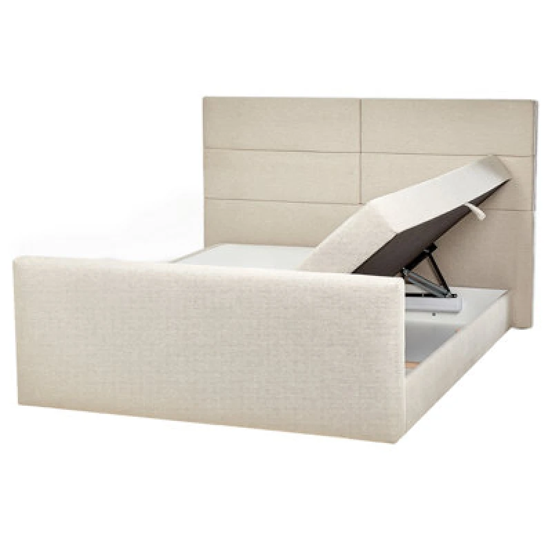 Image of Beliani Divan Bed With Storage Fabric Aristocrat 160 X 200 Cm (Eu King Size) Light Beige