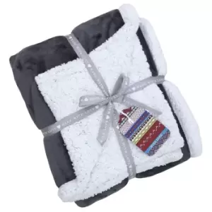 image of Riva Paoletti Luxe Sherpa Fleece Throw (127 x 152cm) (Charcoal)