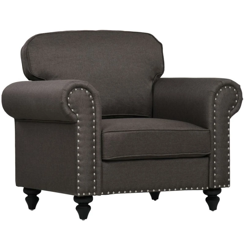 Image of HOMCOM Mid-Century Armchair Upholstered Accent Chair w/ Wood Frame - Brown - Dark brown TJ Hughes 5056725551063