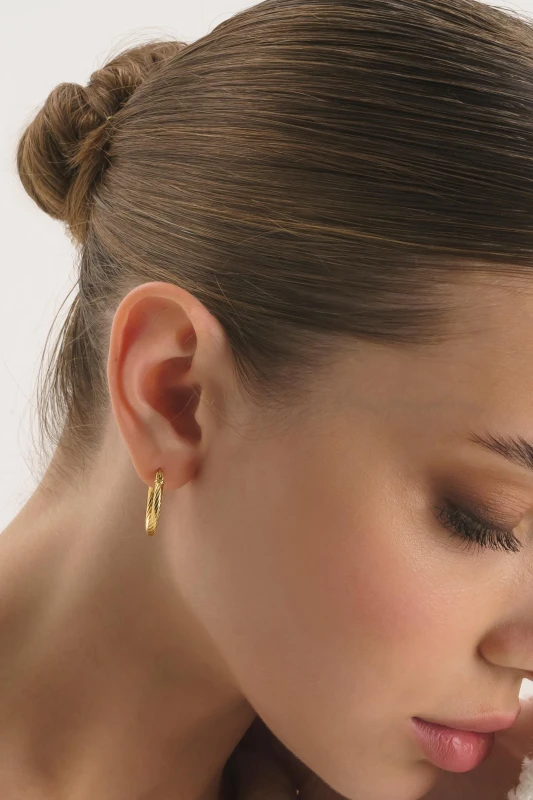 Image of Elk & Bloom Large Gold Twist Huggie Hoop Earrings Gold unisex