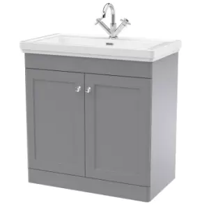 image of Nuie Classique 800mm Floor Standing 2-door Unit & Basin 1 Tap Hole - Satin Grey