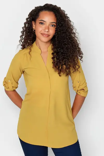 image of M&Co Tab Sleeve Blouse Yellow