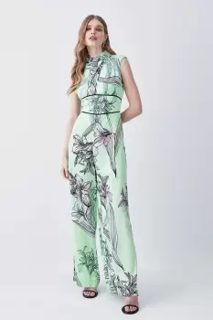 Image of Hammered Satin Woven Twist Neck Jumpsuit