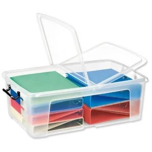 Image of Strata Smart Box Clip-On Folding Lid Carry Handles 50 Litre Clear Ref HW675CLR