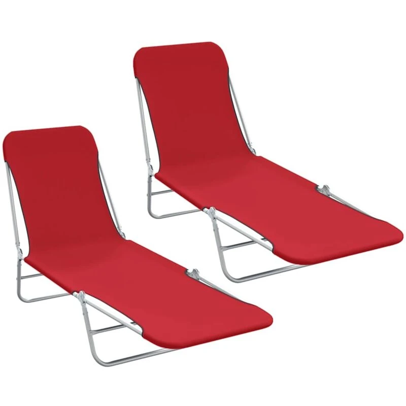 Image of VIDAXL Folding Sun Loungers 2 pcs Steel and Fabric Red Vidaxl 8718475617778