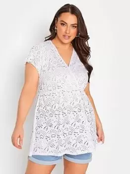 Image of Yours Wrap Broidery Top White, Size 14, Women