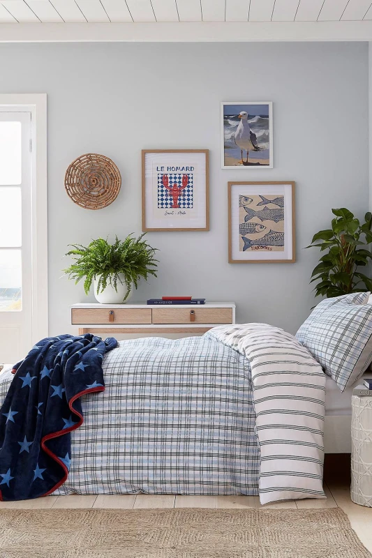 Image of Helena Springfield 'Jones Check' Brushed Cotton Duvet Cover Set in Navy Size: Super King Navy Unisex Super King