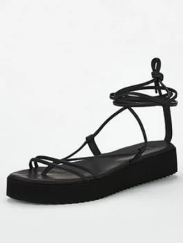 image of OFFICE Skinny Flat Sandal - Black Leather, Size 4, Women