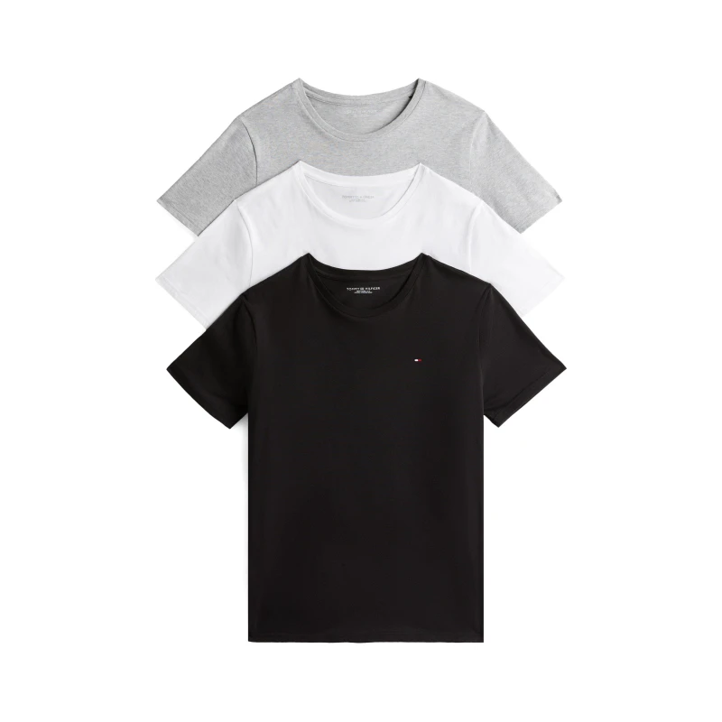 Image of Tommy Hilfiger 3 Pack Signature Cotton Essentials Lounge T-Shirts White/Black/Grey Heather S