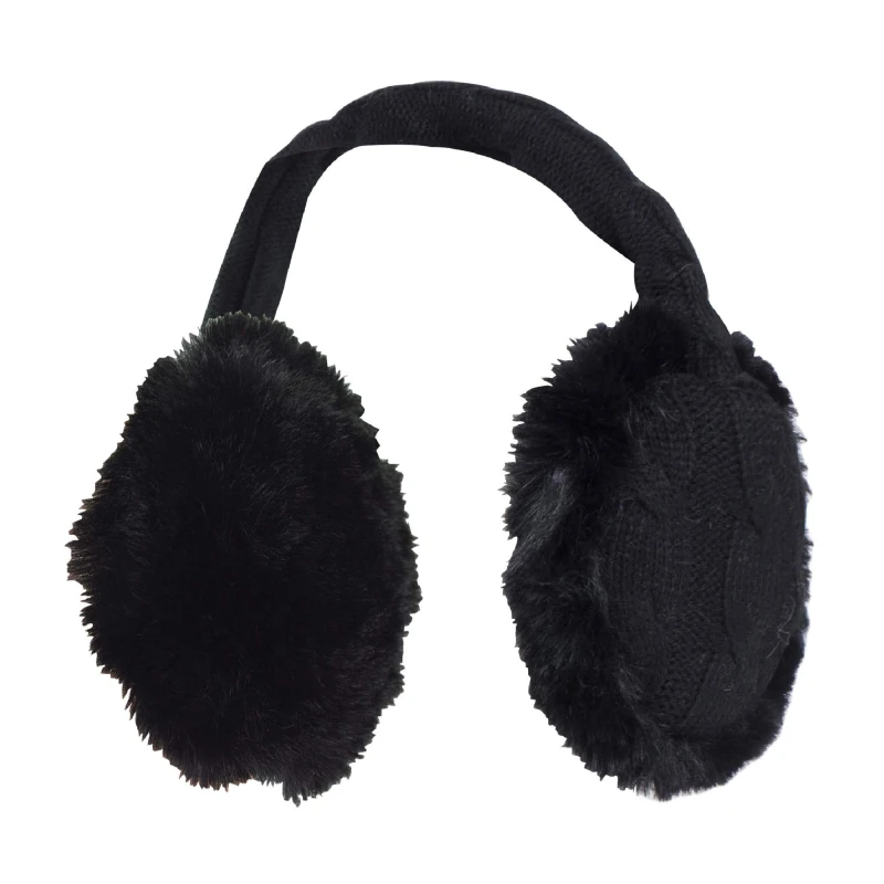Image of Sock Snob Ladies Winter Knitted Cold Weather Faux Fur Ear Muffs - One Size / Black