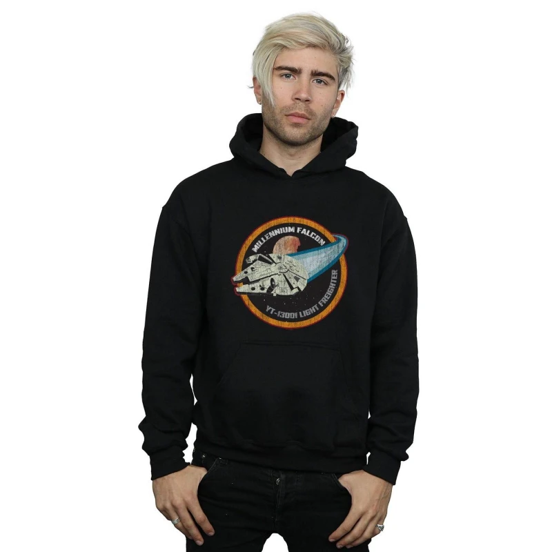 Image of Star Wars Star Wars Men Millennium Falcon Badge Hoodie in Black Size: Small Black S Male 5059114715336