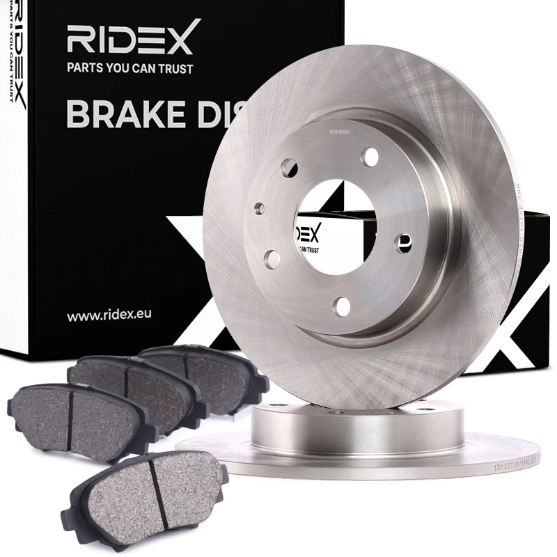 Image of RIDEX 3405B1125 Brake disc and pads set Rear Axle, Brake Disc Type: Solid Brake Set,disc brakes (3405)
