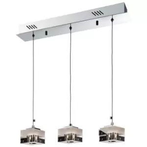 Italux Lighting - Italux Cubric - Modern Hanging Pendant Chrome 3 Light with Glass, White Stripe Shade G4