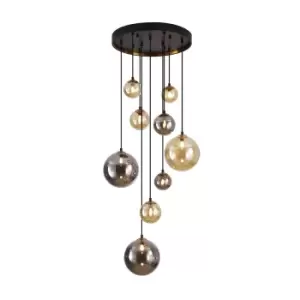Image of Dark 9 Light Cluster Pendant Ceiling Light Black, Brass, 2-Tone Crystal, G9