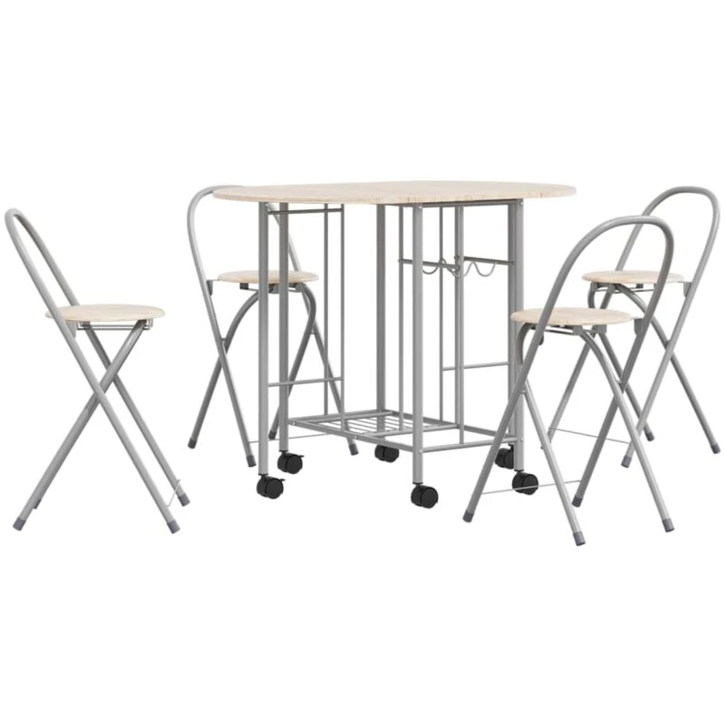 Image of vidaXL Folding Dining Set 5 Pieces MDF Oak Table and Chairs Kitchen Furniture