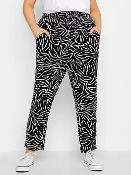 image of Yours Clothing Spun Viscose Zebra Print Jogger, Black, Size 26-28, Women