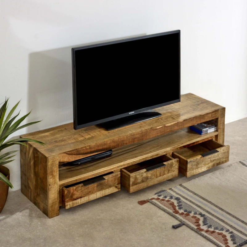 Image of Indian Hub Surrey Solid Wood Large Tvc With 3 Drawers