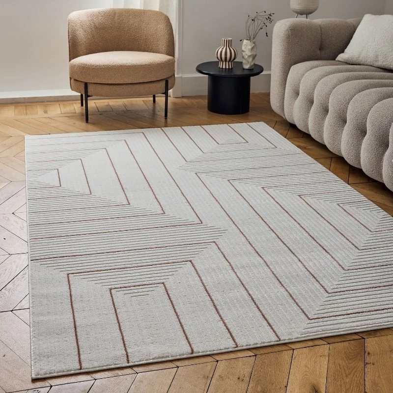 Image of THE RUGS Carmel Modern Area Rugs & Runners Geometric Stain Resistant in Terracotta Size: 120cm x 170cm Terracotta Unisex 120cm x 170 cm