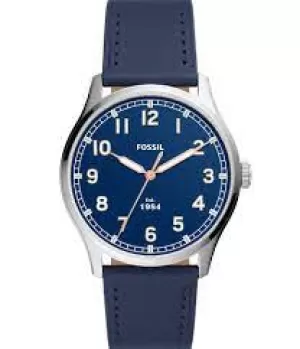 Image of Fossil Men Dayliner Three-Hand Navy Leather Watch