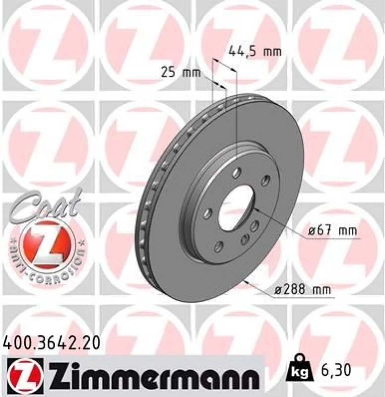 Image of ZIMMERMANN Brake disc ZIMMERMANN 400.3642.20