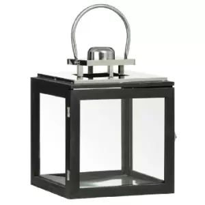 image of Premier Housewares Regents Park Small Lantern - Black Wood/Stainless Steel