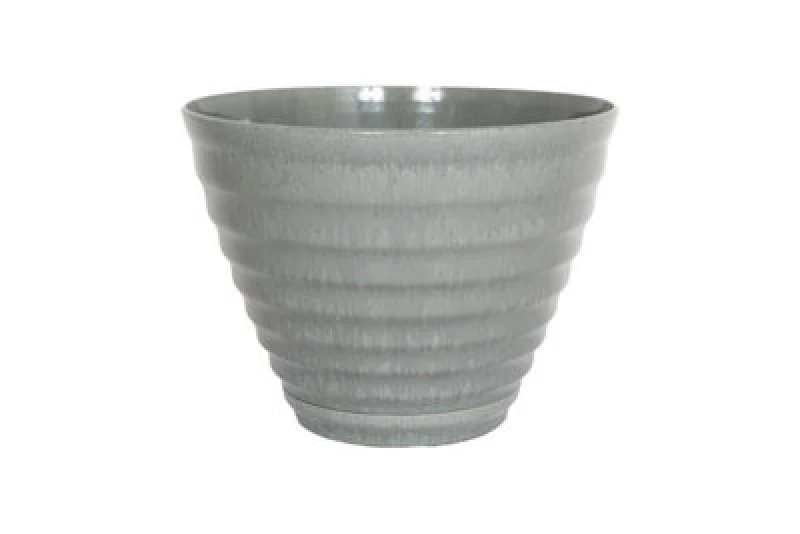 Image of Plant Avenue Lightweight Recycled Plastic Garden Pot Planter With Drainage Holes Vale Grey Planter With In Built Saucer - 40 X W40 X H30 Cm