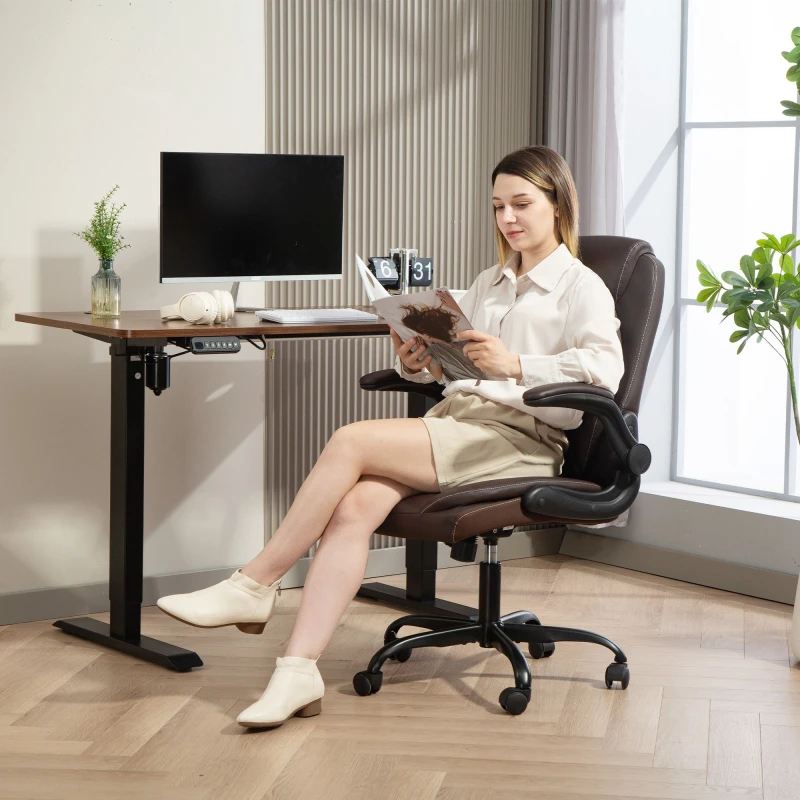 Image of HOMCOM PU Leather Office Desk Chair with Thick Cushion, Brown, Brown 921-851V70BN
