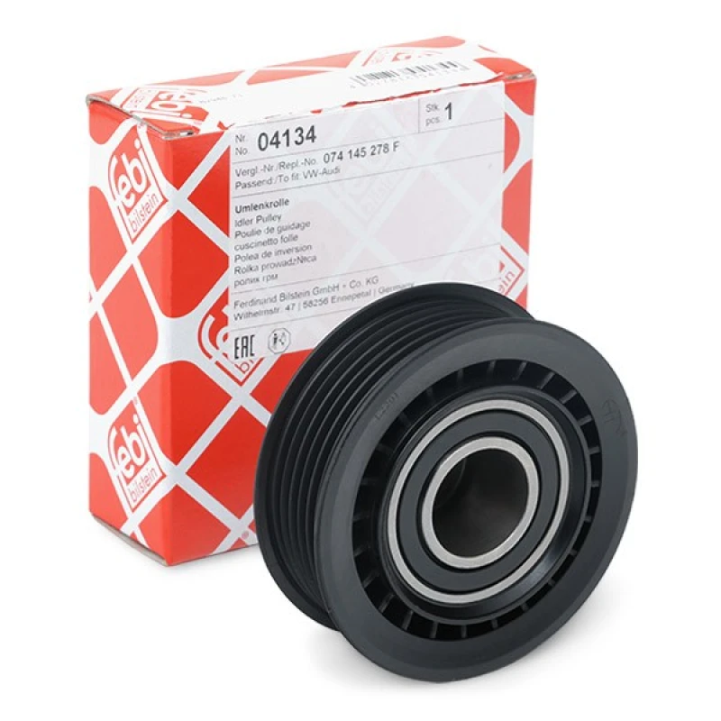Image of FEBI BILSTEIN 04134 Tensioner Pulley with cap Plastic Tensioner Pulley,v-ribbed belt (310)
