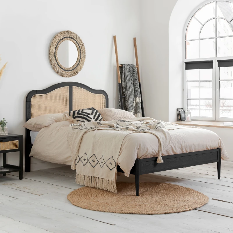 Image of Birlea Leonie 5ft King Size Rattan and Black Wooden Bed Frame