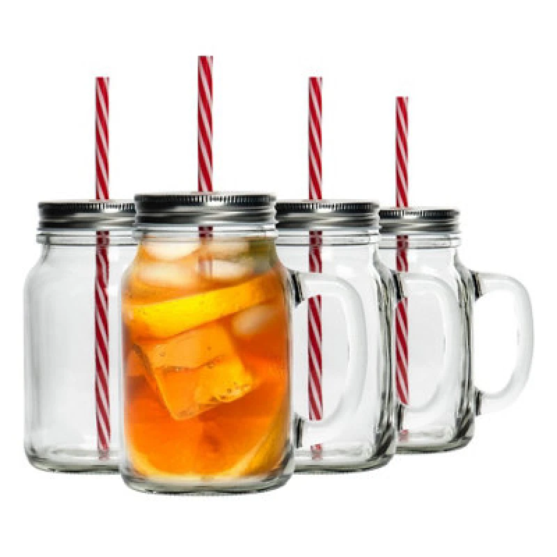 Image of Rink Drink Mason Drinking Jar Glasses with Straws - 620ml - Pack of 4 Clear