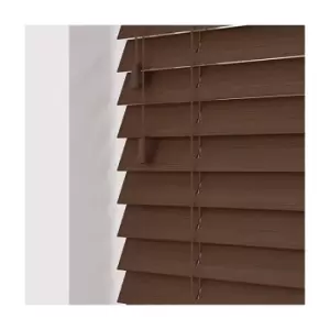 Image of Newedgeblinds - 100cm Chocolate Faux Wood Venetian Blind With Strings (50mm Slats) Blind With Strings (50mm Slats)