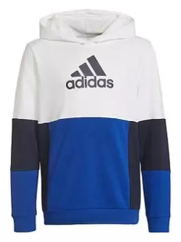 Image of adidas Essentials Junior Kids Colorblock Overhead Hoodie - White, Size 11-12 Years, Women