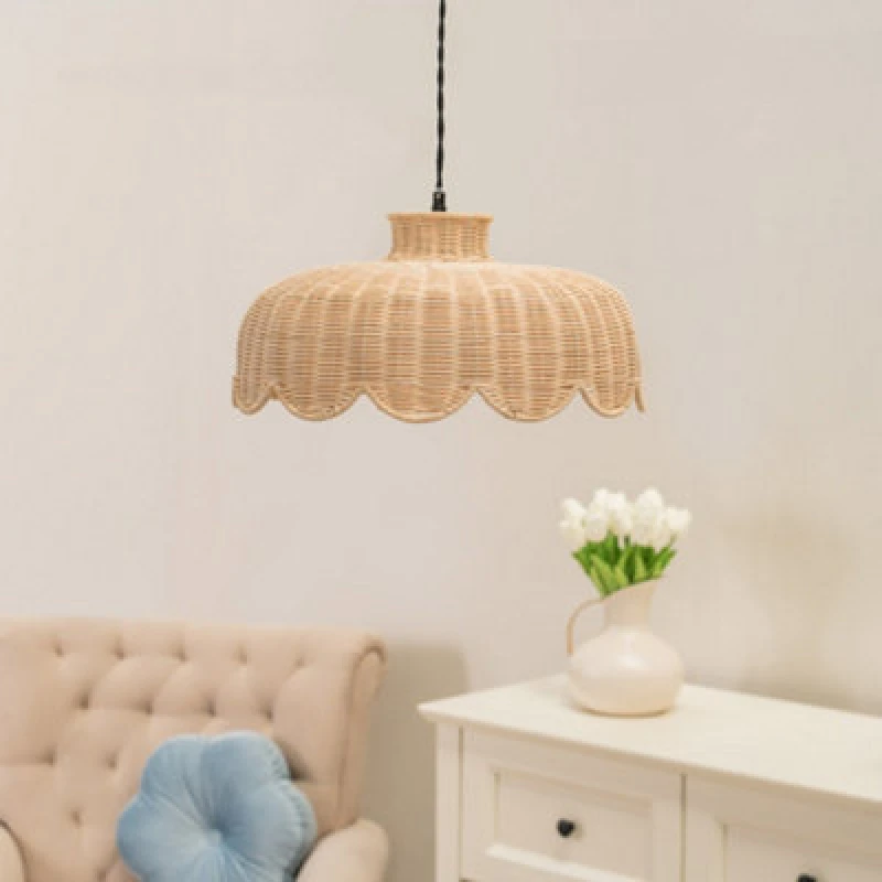 Image of ValueLights Naveah Natural Scallop Rattan Pendant Ceiling Lamp Light Shade 4w LED Natural