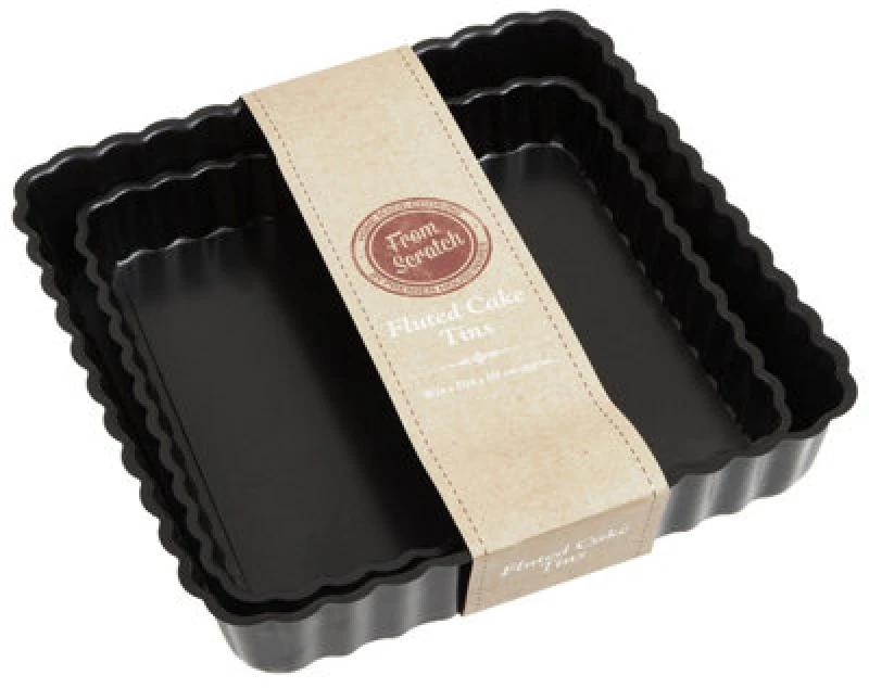 Image of Premier Housewares Interiors By Premier Non Stick Coated Set Of Two Fluted Cake Tins, Versatile Large Tins For Cake Baking, Fluted Design Baking Tin