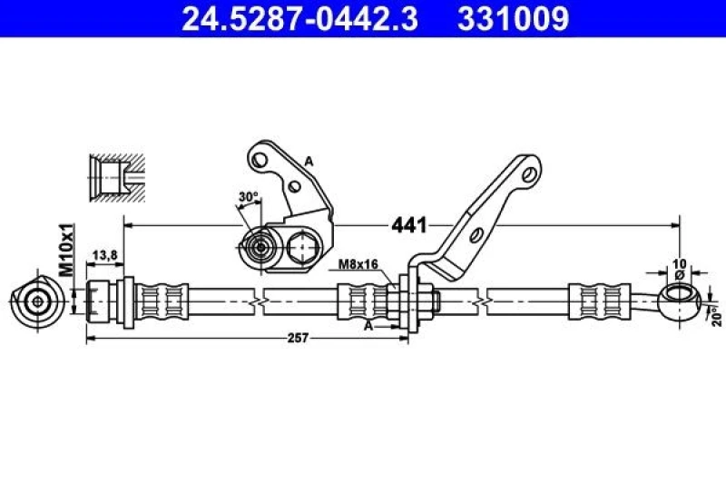 Image of ATE 24.5287-0442.3 Brake Hose without banjo bolt, with holder Brake Hose (83)