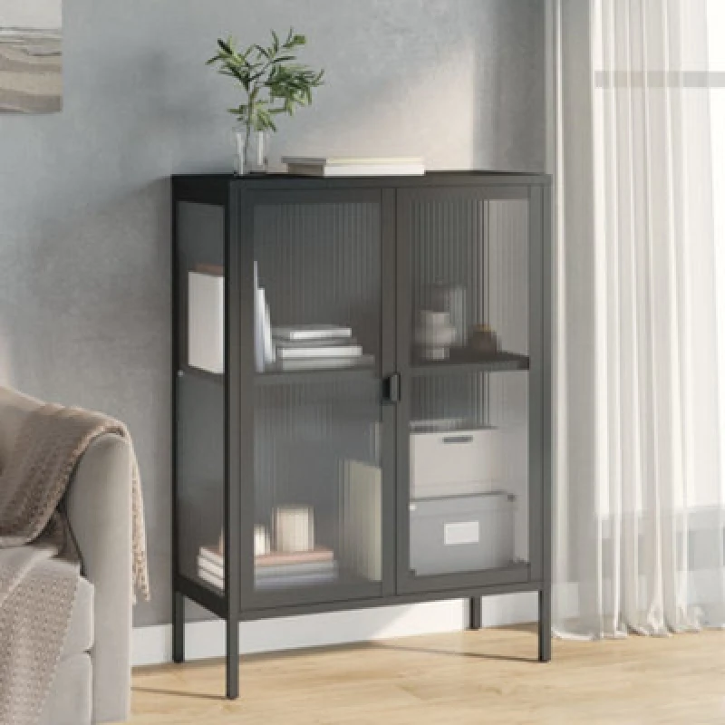 Image of VIDAXL Sideboard Black 75x35x105cm Glass and Steel Vidaxl 8720845782344
