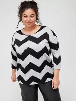 image of Only Curve Curve Zigzag Jumper - Grey/Black, Grey, Size 42/44, Women