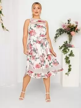 Image of Yours Floral Mesh Panel Skater, White, Size 18, Women