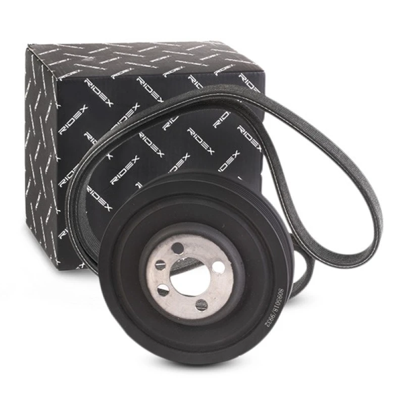 Image of RIDEX 542R0648 V-ribbed belt set Pulleys: with crankshaft pulley V-Ribbed Belt Set (542)