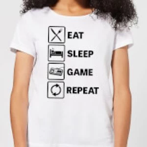 Image of Eat Sleep Game Repeat Womens T-Shirt - White - 3XL