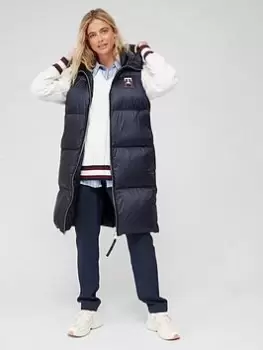 Image of Tommy Hilfiger Premium Monogram Down Gilet - Navy, Blue, Size L, Women