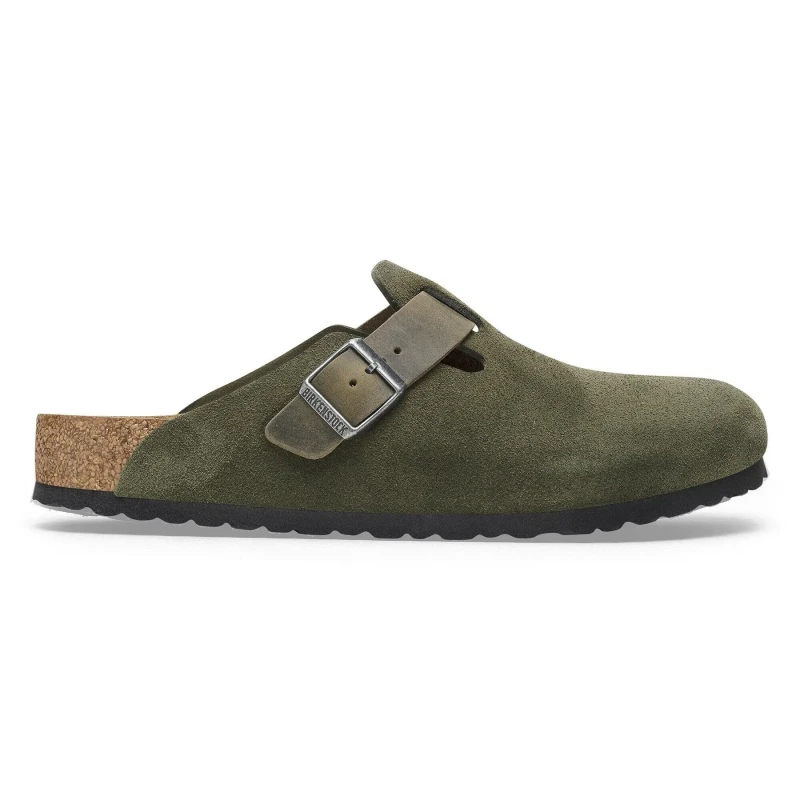 Image of Birkenstock Mens Boston Clogs Thyme Suede Oiled Leather Natural, 9