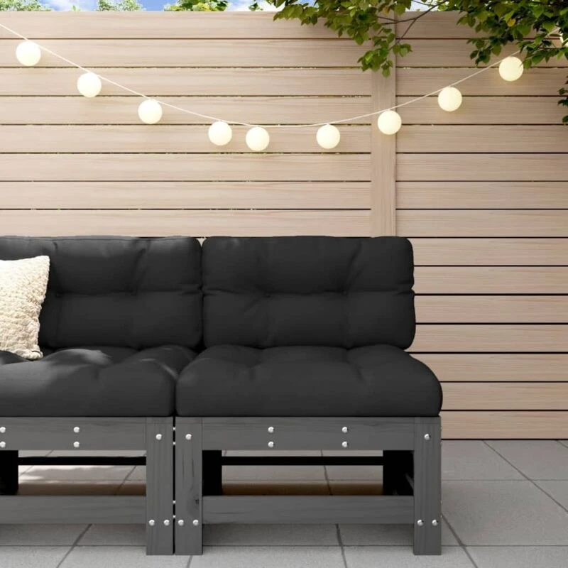 Image of VIDAXL Middle Sofa with Cushions Grey Solid Wood Pine Vidaxl 8720845802653
