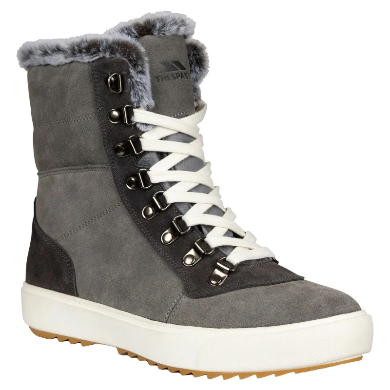 Image of Trespass Womens Korinna Suede Lace Up Snow Boots in Grey Size: 4 Grey Female 4