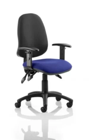Image of Eclipse III Lever Task Operator Chair Black Back Bespoke Seat With Height Adjustable Arms In Admiral Blue