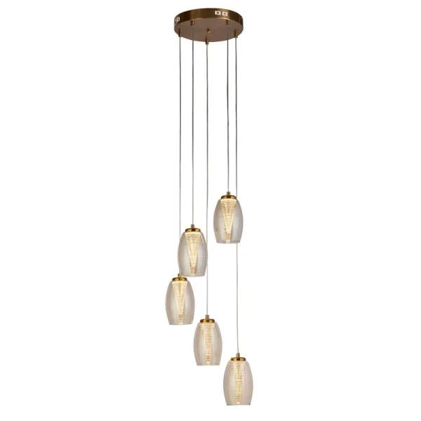 image of Searchlight Cyclone LED Champagne Glass 5 Light Cluster Ceiling Pendant - Bronze