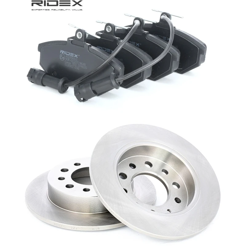 Image of RIDEX 3405B3409 Brake disc and pads set Front Axle, Brake Disc Type: Solid Brake Set,disc brakes (3405)